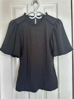 Mexx Black Puff Sleeve Top with Lace Insets